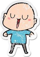 distressed sticker of a happy cartoon bald man vector