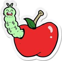 pegatina de un insecto de dibujos animados comiendo manzana vector