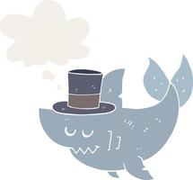 cartoon shark wearing top hat and thought bubble in retro style vector