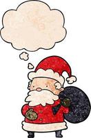 cartoon santa claus and thought bubble in grunge texture pattern style vector