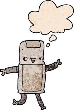cartoon robot and thought bubble in grunge texture pattern style vector