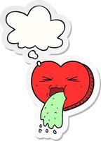 cartoon love sick heart and thought bubble as a printed sticker vector