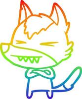 dibujo de línea de gradiente de arco iris dibujos animados de lobo enojado vector