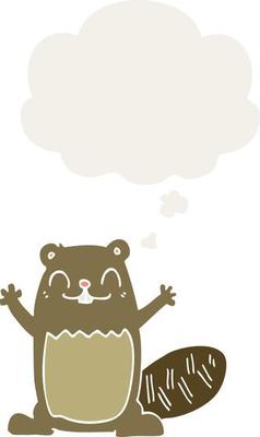 cartoon beaver and thought bubble in retro style