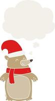 cartoon christmas bear and thought bubble in retro style vector