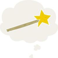 cartoon magic wand and thought bubble in retro style vector