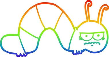 rainbow gradient line drawing cartoon grumpy caterpillar vector