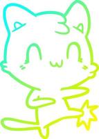 cold gradient line drawing cartoon happy cat karate kicking vector