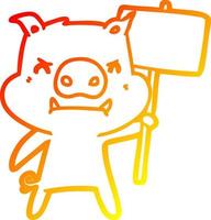 warm gradient line drawing angry cartoon pig protesting vector