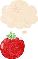 cartoon tomato and thought bubble in retro textured style vector