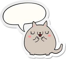 cartoon cute cat and speech bubble sticker vector