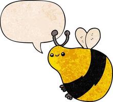 cartoon bee and speech bubble in retro texture style vector