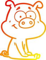 warm gradient line drawing happy cartoon pig sitting vector