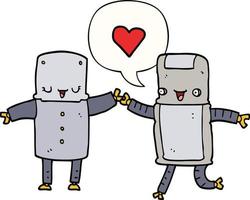 robots de dibujos animados enamorados y burbujas de habla vector