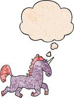 cartoon unicorn and thought bubble in grunge texture pattern style vector