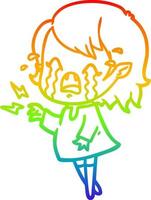 rainbow gradient line drawing cartoon crying vampire girl vector