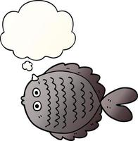 cartoon flat fish and thought bubble in smooth gradient style vector