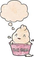 cute cartoon ice cream and thought bubble in grunge texture pattern style vector