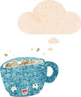 cartoon cup of coffee and thought bubble in retro textured style vector