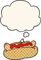 cartoon hotdog and thought bubble in comic book style vector
