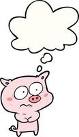 cartoon nervous pig and thought bubble vector