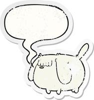 cute funny cartoon dog and speech bubble distressed sticker vector