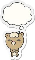 cartoon angry bear and thought bubble as a printed sticker vector