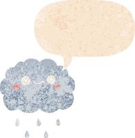 cute cartoon cloud and speech bubble in retro textured style vector