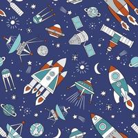 Hand drawn retro space crafts seamless pattern. Perfect for textile, wallpaper or print design. vector