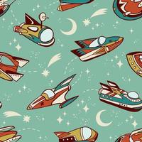 Hand drawn retro space crafts seamless pattern. Perfect for textile, wallpaper or print design. vector