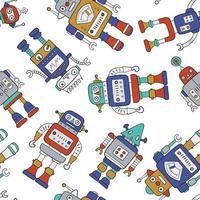 Seamless pattern with cute colourful vintage robots. Perfect for textile, wallpaper or print design. vector