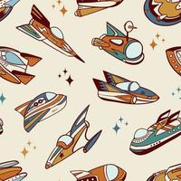 Hand drawn retro space crafts seamless pattern. Perfect for textile, wallpaper or print design. vector