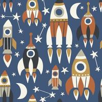 Hand drawn retro space crafts seamless pattern. Perfect for textile, wallpaper or print design. vector