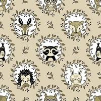 Seamless pattern with cute woodland animal heads. vector