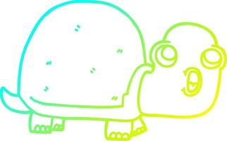 línea de gradiente frío dibujo tortuga sorprendida de dibujos animados vector