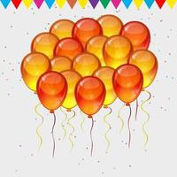 Birthday party vector background - colorful festive balloons, confetti, ribbons flying for celebrations card in isolated white background with space for you text.