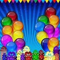 Birthday party vector background - colorful festive balloons, confetti, ribbons flying for celebrations card in isolated white background with space for you text.