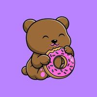 Cute Bear Eating Doughnut Cartoon Vector Icon Illustration. Animal Food Flat Cartoon Concept