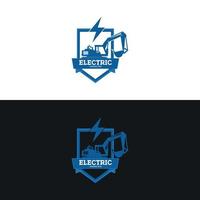 Electric Construction Logo Design Blue Vector Illustration