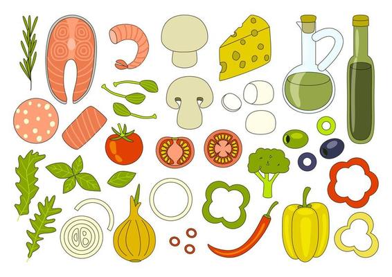 Ingredients for Cooking Food and Pizza Toppings