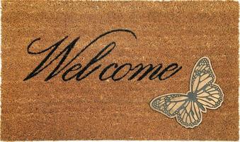 Beautiful welcome peach color coir doormat with Butterfly photo