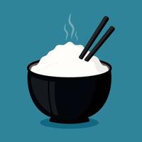 Rice in a black bowl icon clipart with chopstick food animated cartoon graphic vector illustration design