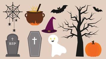 conjunto de elementos de halloween doodle vector