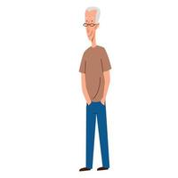 A gray-haired thin man with his hands in his pockets. vector