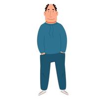 A gray-haired man in a tracksuit with his hands in his pockets. vector