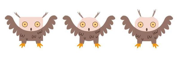 A set of animals of square and round shape. Vector illustration of an owl