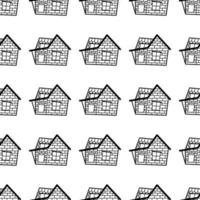 Seamless vector pattern of contour houses in doodle style on a white background.