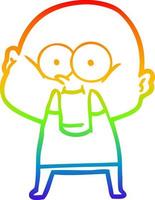 rainbow gradient line drawing cartoon bald man staring vector