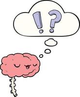 cartoon curious brain and thought bubble vector