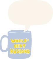 la mejor taza de marido del mundo y la burbuja del habla en estilo retro vector